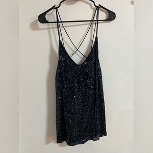 Free People Deep Blue Sequin Mini Dress SMALL